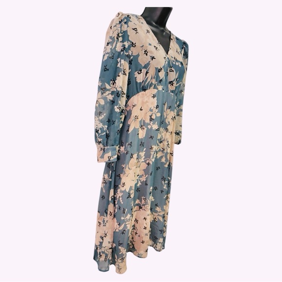 Zara Floral Print Dress NWOT Size Small Navy Blue & Beige Color - Picture 3 of 11